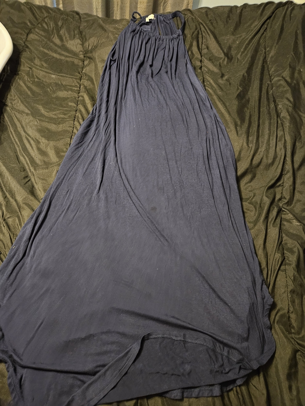 Women’s Navy Halter Maxi Dress with Gathered Neckline